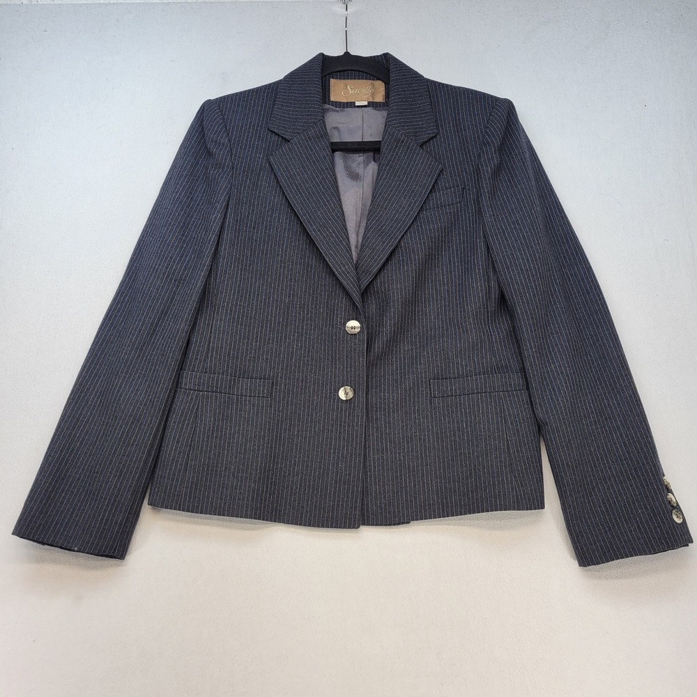 Saville Blazer Women 10 Charcoal Gray Pinstripe Pure Wool Professional Business